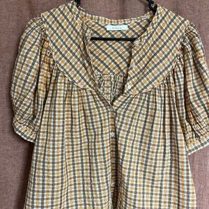 Doen breena top in orange meringue plaid